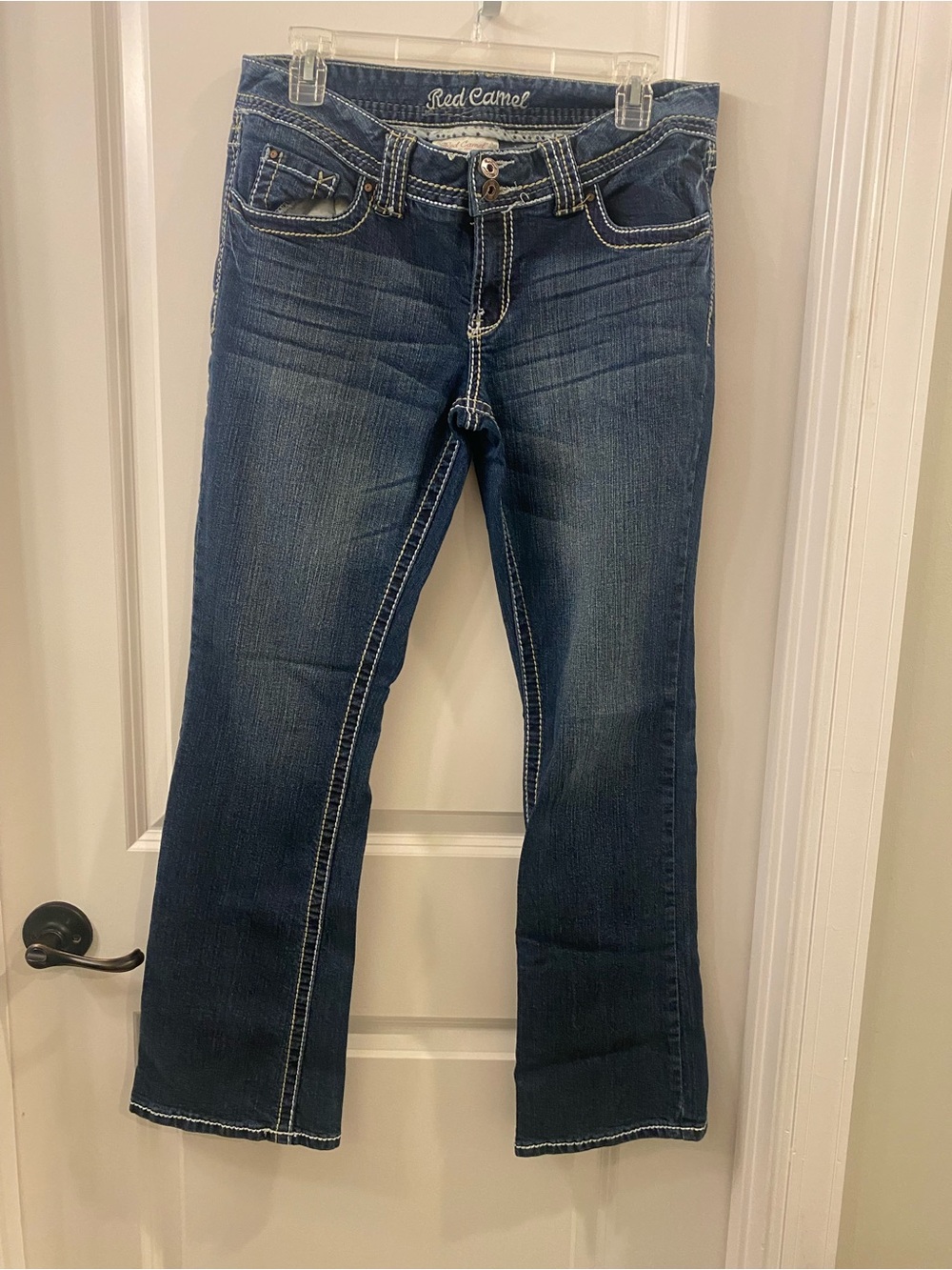 Red Camel Dark Wash Bootcut Jeans with White Contrast Thick Stitching - Size 11